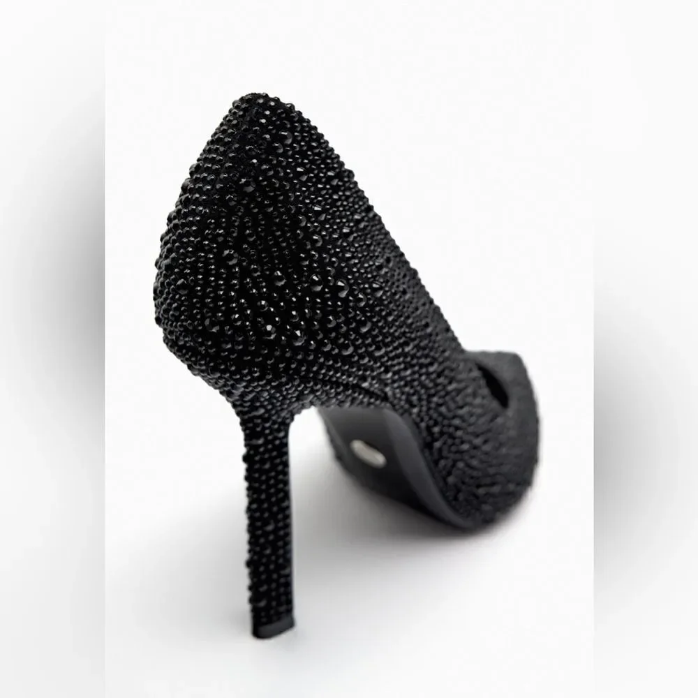 ZARA CRYSTAL HIGH HEELED SHOES BLACK